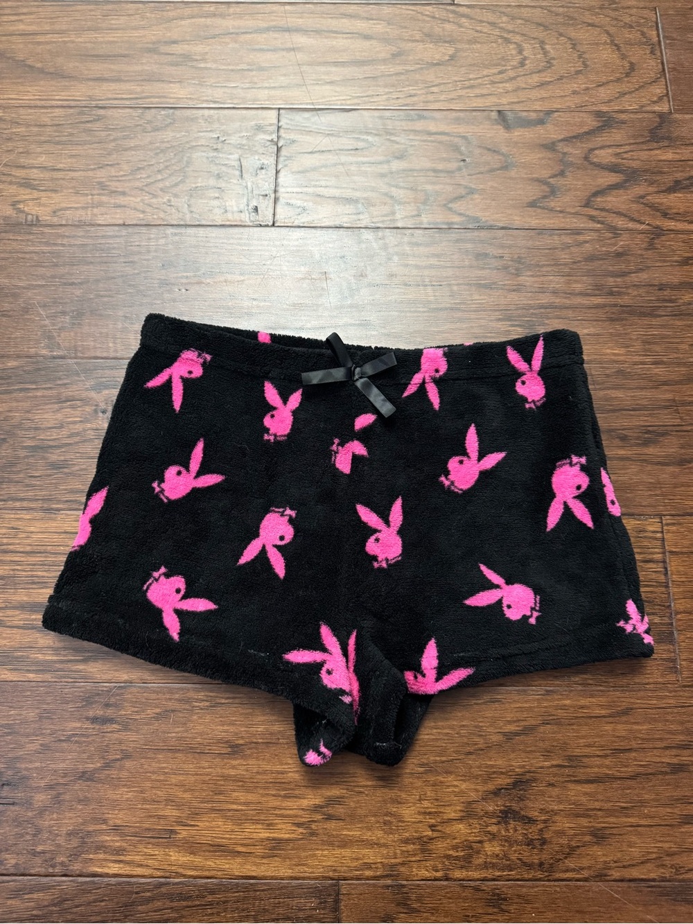 Playboy bunny Y2K style fuzzy pink black pajama shorts